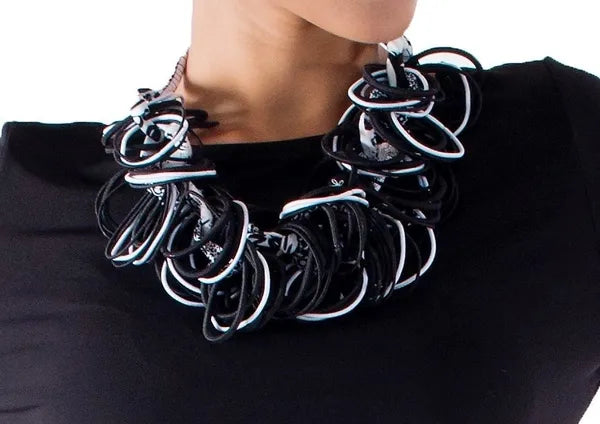 Fickle Sticks Black & White Banded Necklace-N01-B