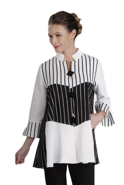IC Collection Black and White Striped Jacket | Unique Apparel USA