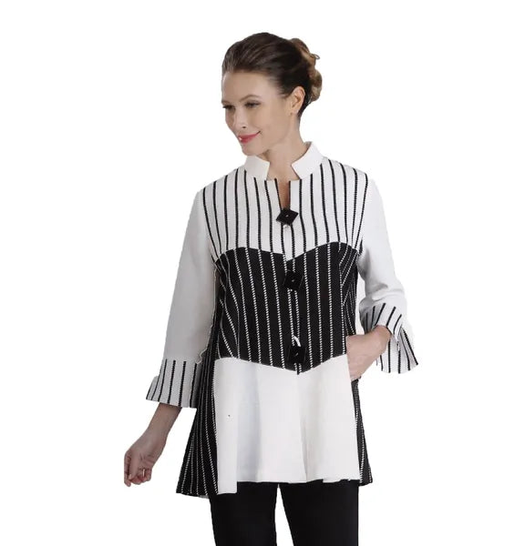 IC Collection Black and White Striped Jacket-IC-3040J