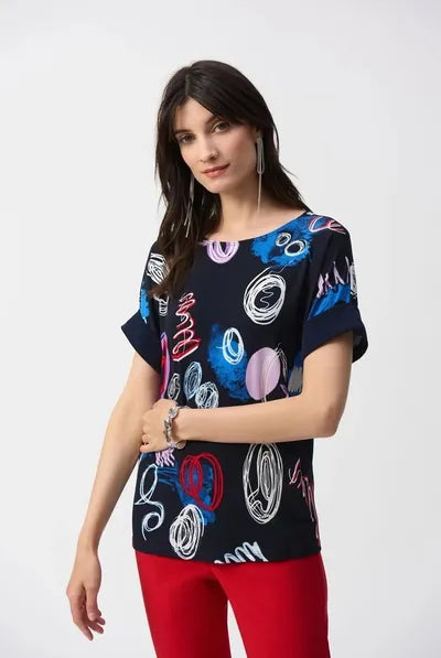 Joseph Ribkoff Silky Knit Abstract Print Boxy Top Style 251132 | Unique Apparel USA