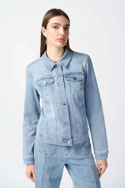 Joseph Ribkoff Fitted Denim Jacket With Allover Rhinestones-241914