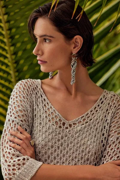 Joseph Ribkoff Open Stitch Sweater with Sequins-241922-DUP