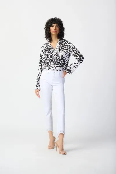 Joseph Ribkoff Animal Print Satin Top with Cowl Neckline-JR-241303
