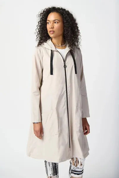 Joseph Ribkoff Memory Woven Hooded Trapeze Coat | Unique Apparel USA
