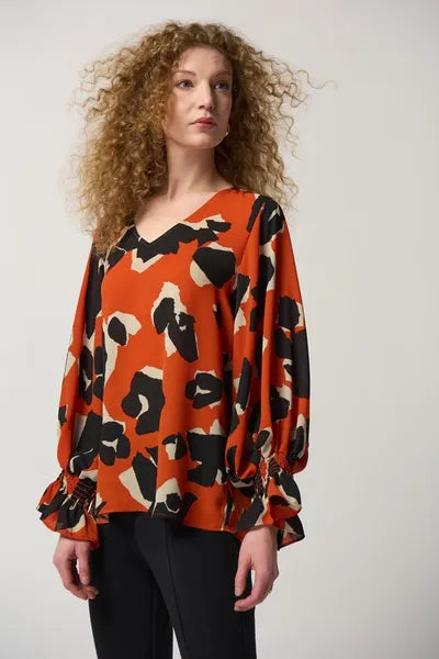 Joseph Ribkoff V-Neck Puff Sleeve Top-233201