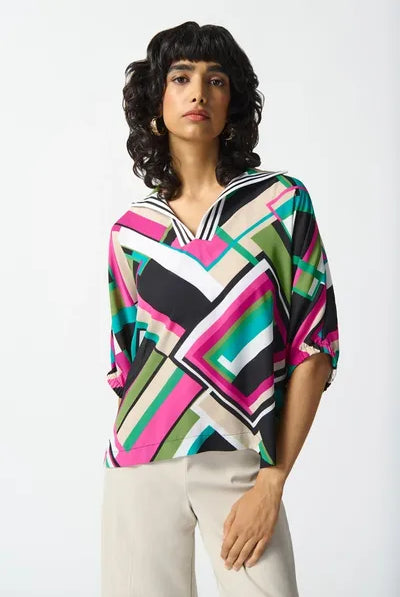 Joseph Ribkoff Georgette Geometric Print Boxy Top | Unique Apparel USA