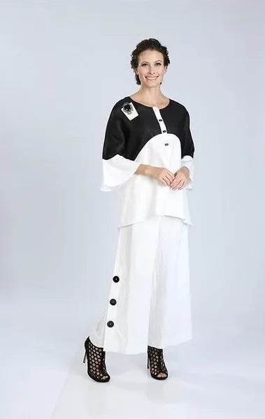 IC Collection Black & White Linen Tunic-IC-1190T
