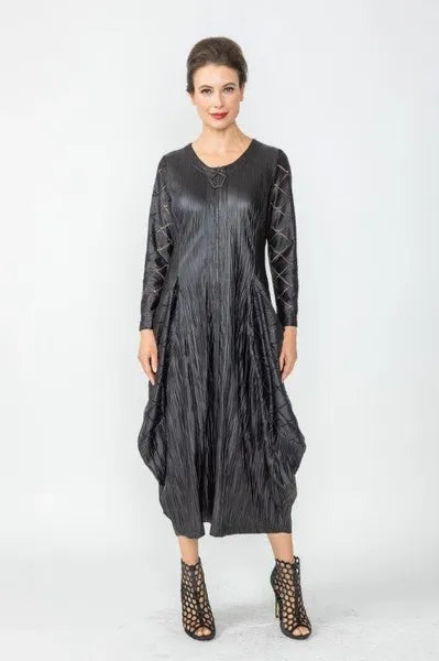 IC Collection Crinkle Mesh Trim Dress-IC-6645D