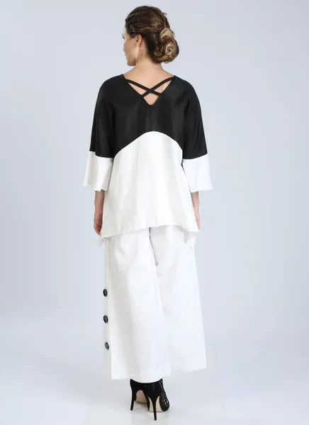 IC Collection Black & White Linen Tunic-IC-1190T