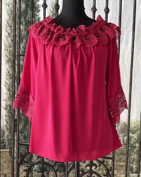 Joseph Ribkoff Lace Trimmed Top-JR-202090