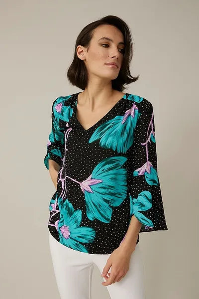 Joseph Ribkoff Floral & Polka Dot Top-221229