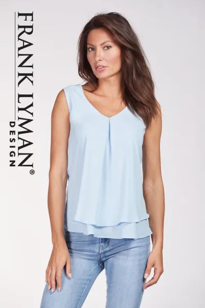 Frank Lyman Tank Style V Neck Top With Bottom Ruffle Detail-61175