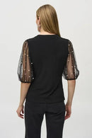 Joseph Ribkoff Silky Knit Top With Embellished Mesh Sleeves-JR-244189