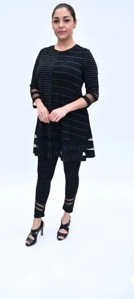 IC Collection Pin Stripe Mesh Detail Leggings-IC-4067P