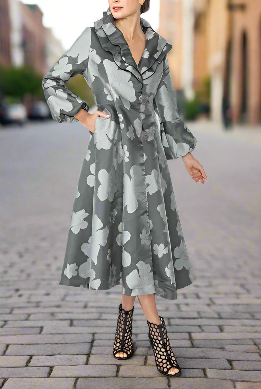 IC Collection Blossom Double Collar Long Jacket | Unique Apparel USA