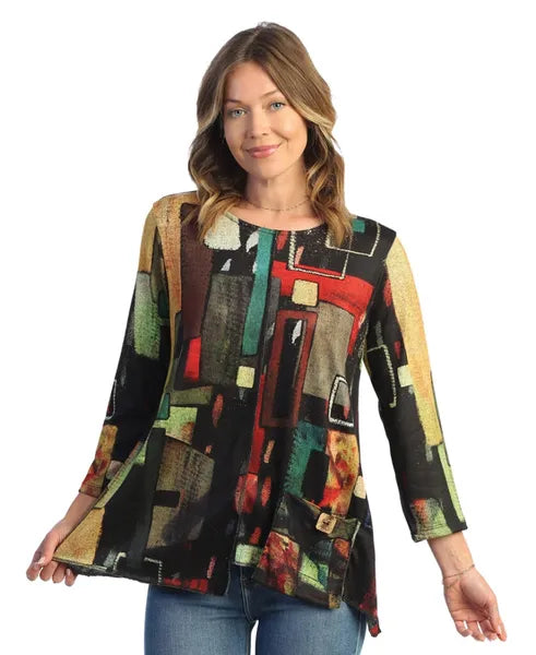 Jess & Jane French Brushed Knit Tunic Top With Patch Pocket-FB21522