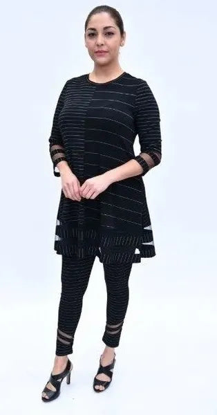 IC Collection Pin Stripe Mesh Detail Leggings-IC-4067P