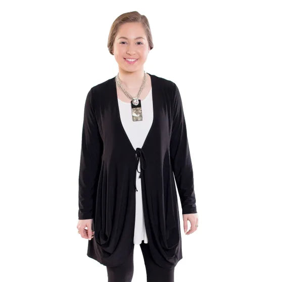Sun Kim Black Tie-Front Cardigan-SK152