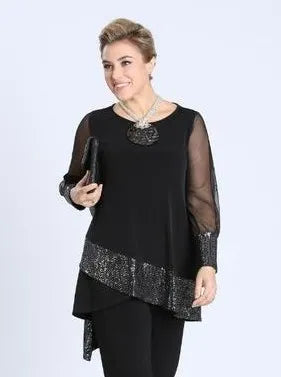 IC Collection Sheer Sleeve Asymmetrical Tunic-IC-1515T