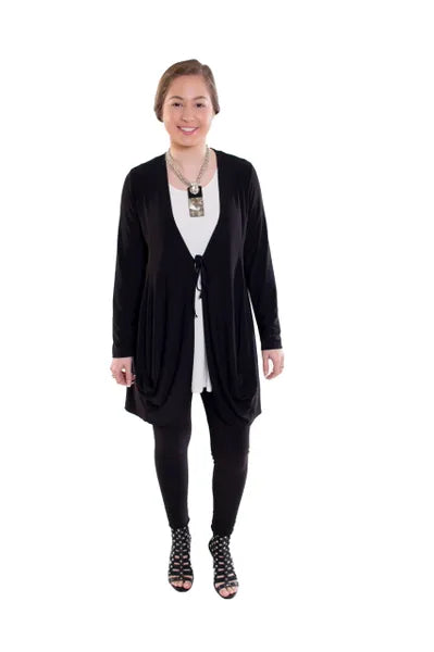 Sun Kim Black Tie-Front Cardigan-SK152