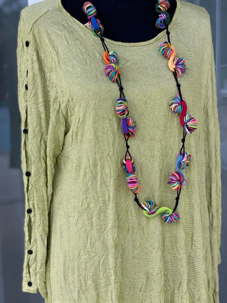 Comfy USA Crinkled Button Sleeve Tunic-C589