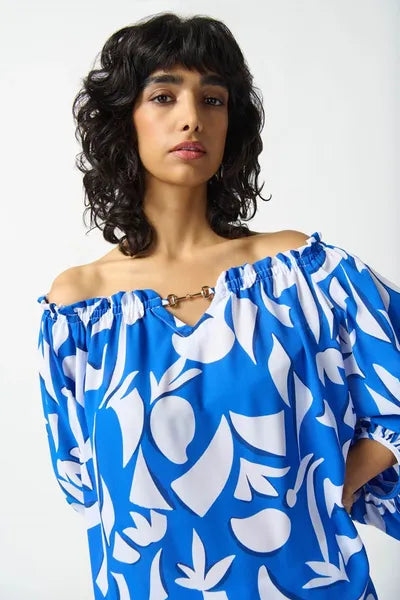 Joseph Ribkoff Georgette Abstract Print Off-the-Shoulder Top-242028