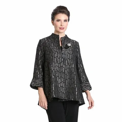 IC Collection One Button Geo Grid Motif Jacquard Jacket-IC-3104J