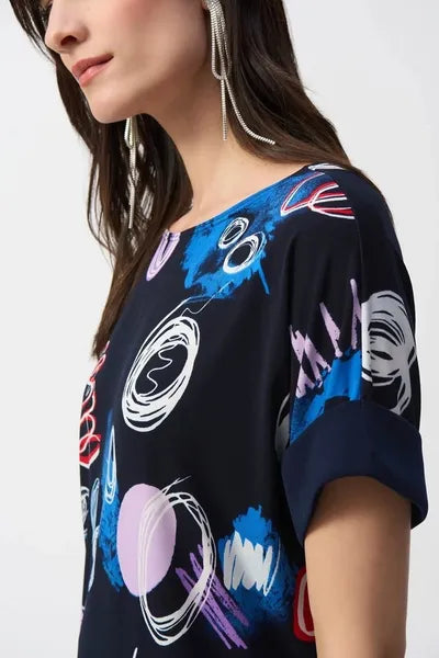 Joseph Ribkoff Silky Knit Abstract Print Boxy Top Style 251132