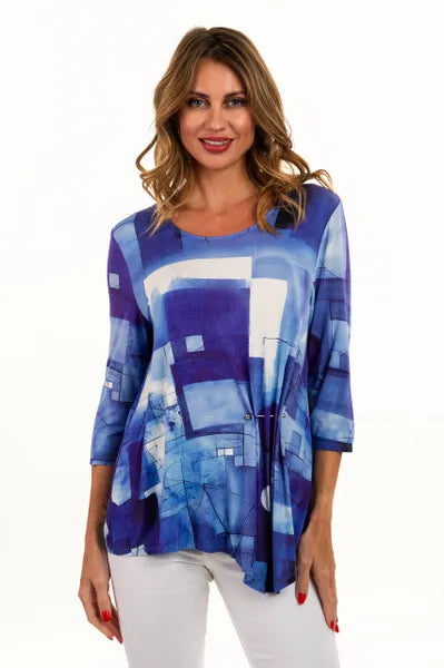 Lemongrass 3/4 Sleeve Print Top-S4KT4255-ROYAL