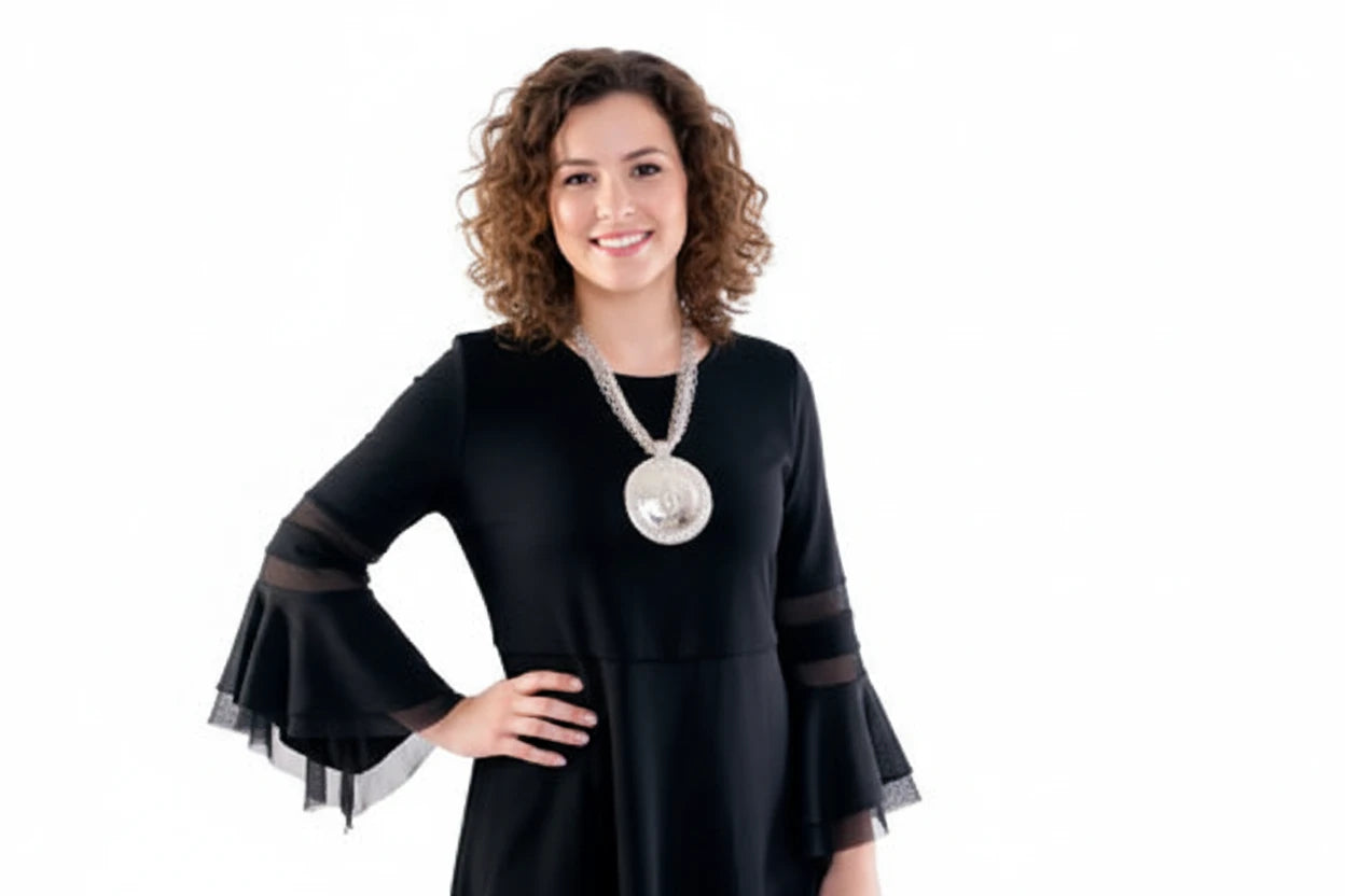 IC Collection Mesh Sleeve Tunic 3402T-BLACK