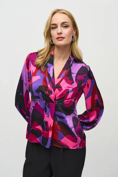 Joseph Ribkoff Satin Abstract Print Trapeze Top-JR-244078