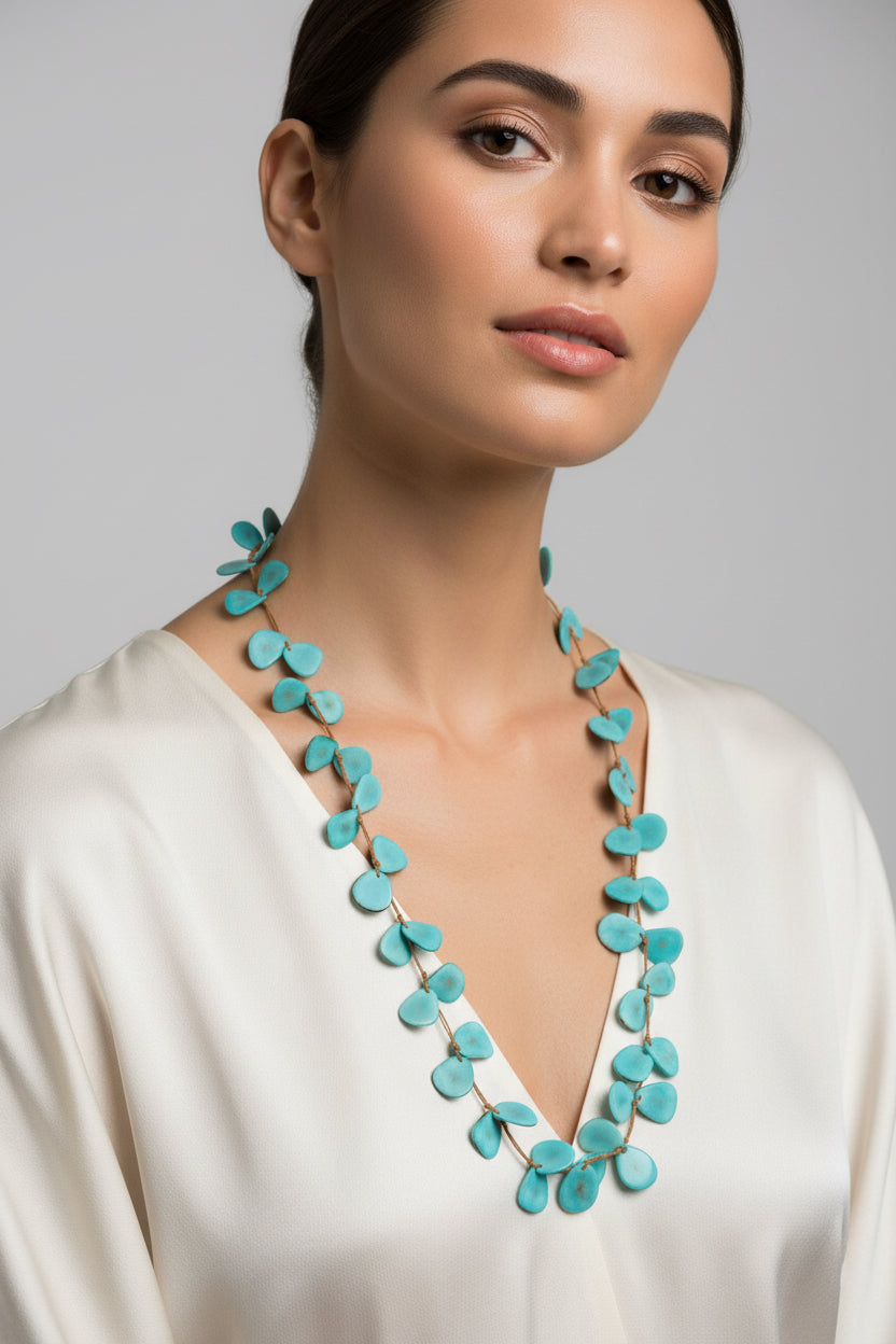 Tagua Handmade Slice Necklace-SC410-TQ