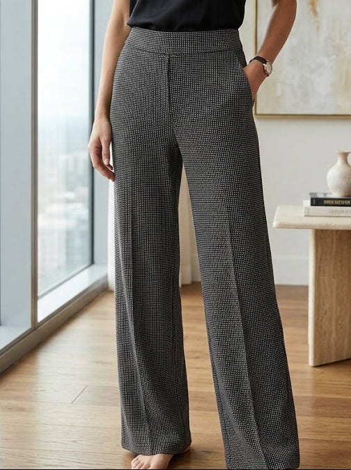 Alembika Pin Check Dots Straight Led Pants-SP322D