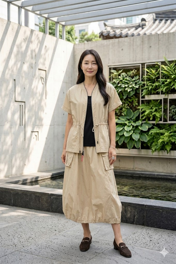 IC Collection Nylon Drawstring Waist Jacket-C1065J