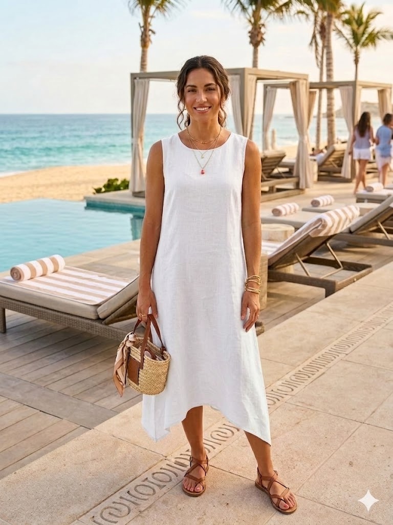 Coastal Breeze White Linen Dress L-703-W