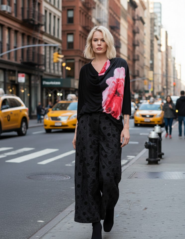 ALEMBIKA Pois Barrel Pants - Polka Dot Wide Leg Trousers EP706D