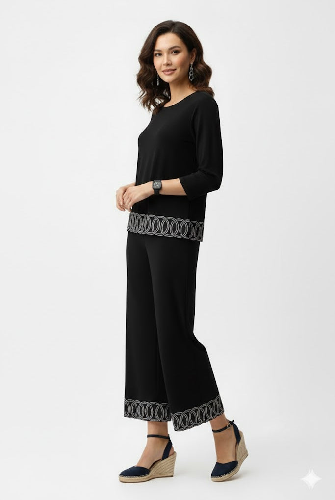 Joseph Ribkoff Silky Knit Fitted Top With Guipure Hem Detail | Unique Apparel USA