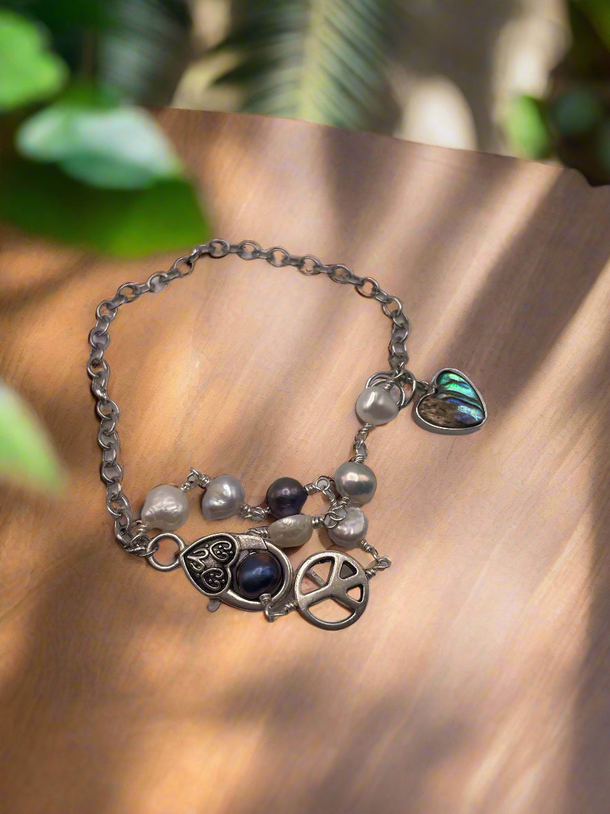 Silver Chain Bracelet with Pearls-5863