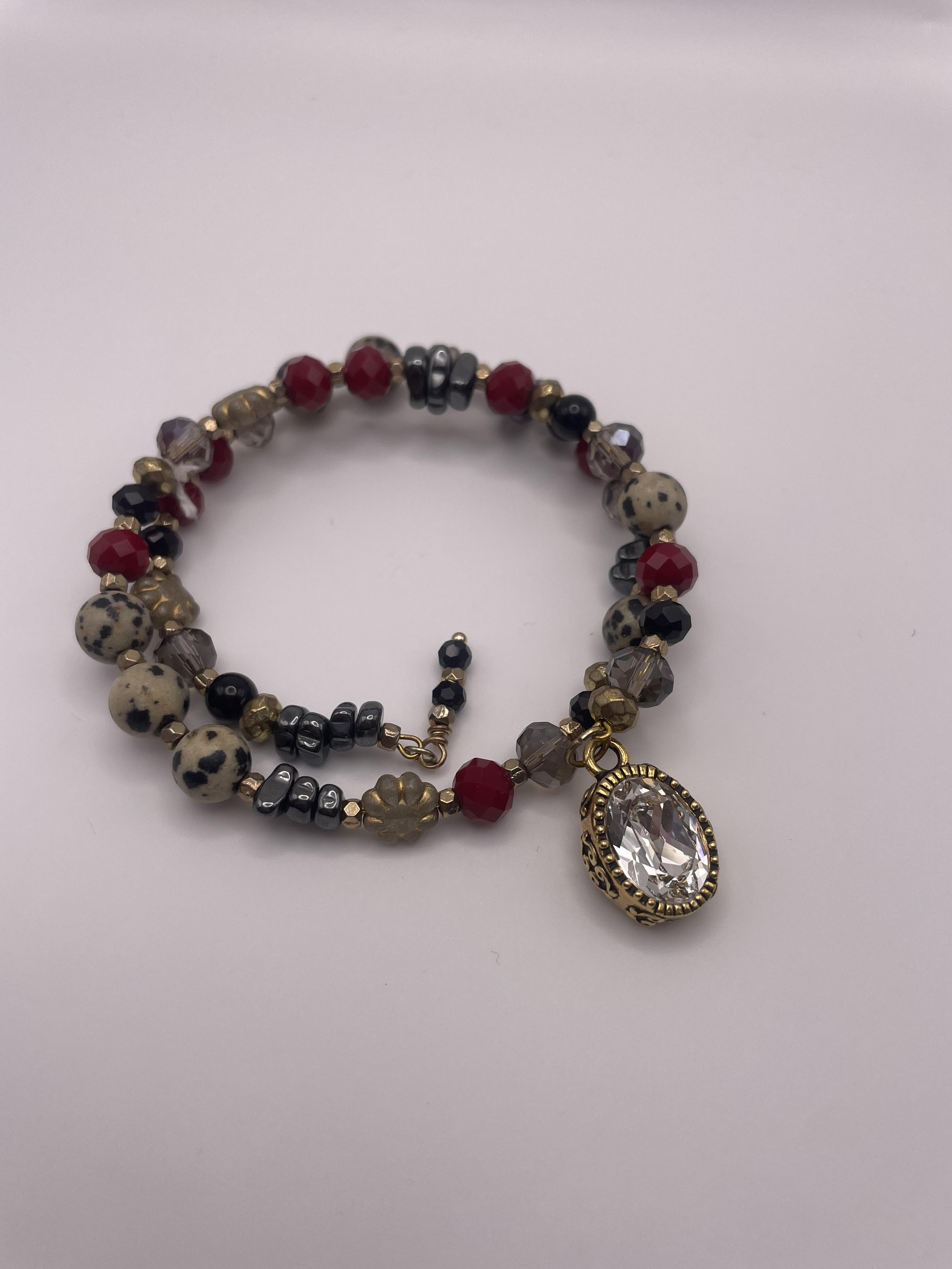 Multi-Stone Beaded Bracelet with Crystal Pendant-915