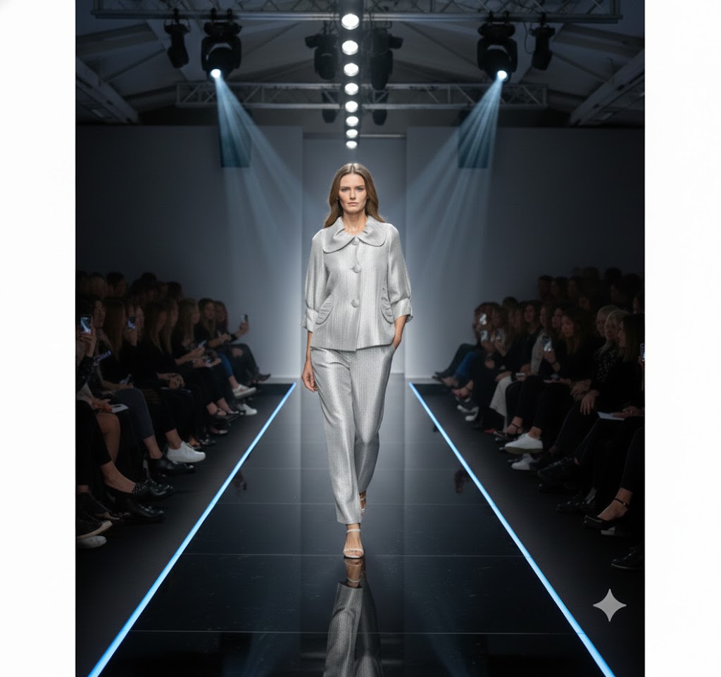 IC Collection Shimmer Button-Front Jacket with Sculpted Collar-7639J