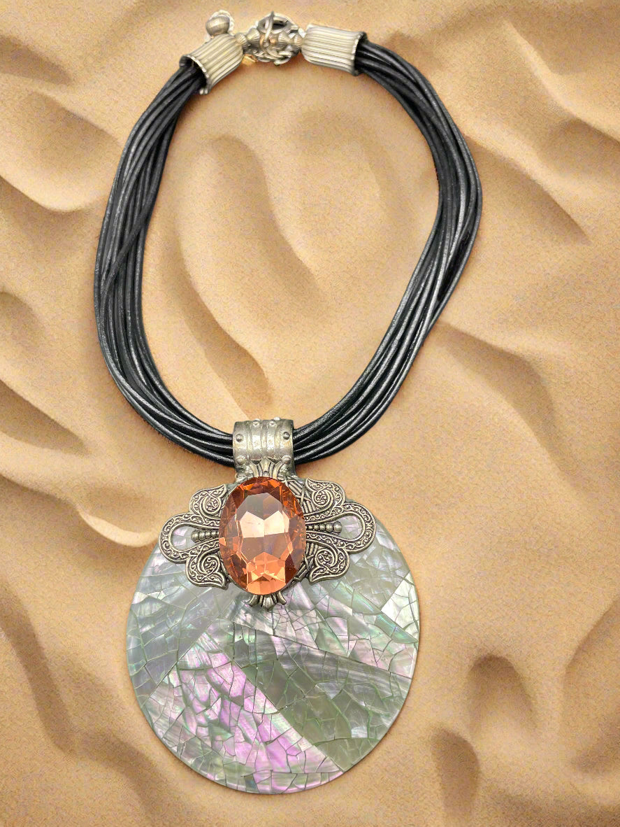 Cracked MOP Swarovski Pendent Necklace-1997