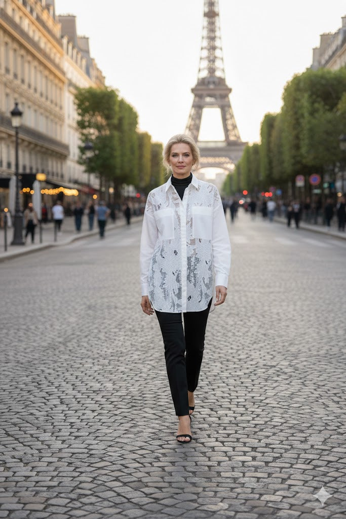 Joseph Ribkoff Cotton Lace Boxy Blouse With Embroidery-262952