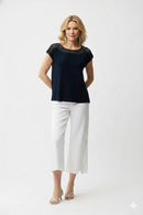 Joseph Ribkoff Silky Knit Straight Top with Guipure Lace Neckline - Style 261200