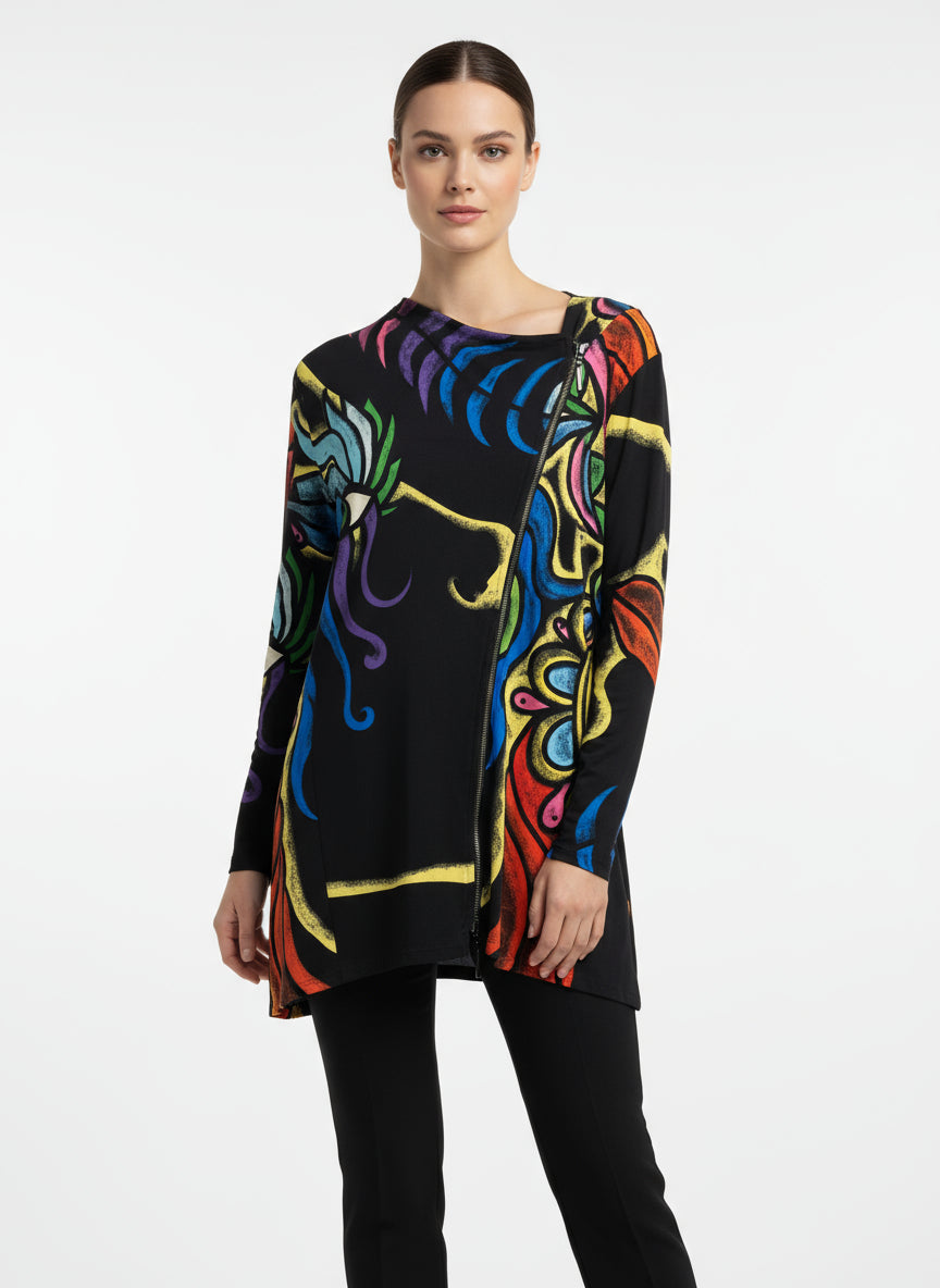 Eva Varro Multicolor Abstract Print Asymmetrical Top-12834