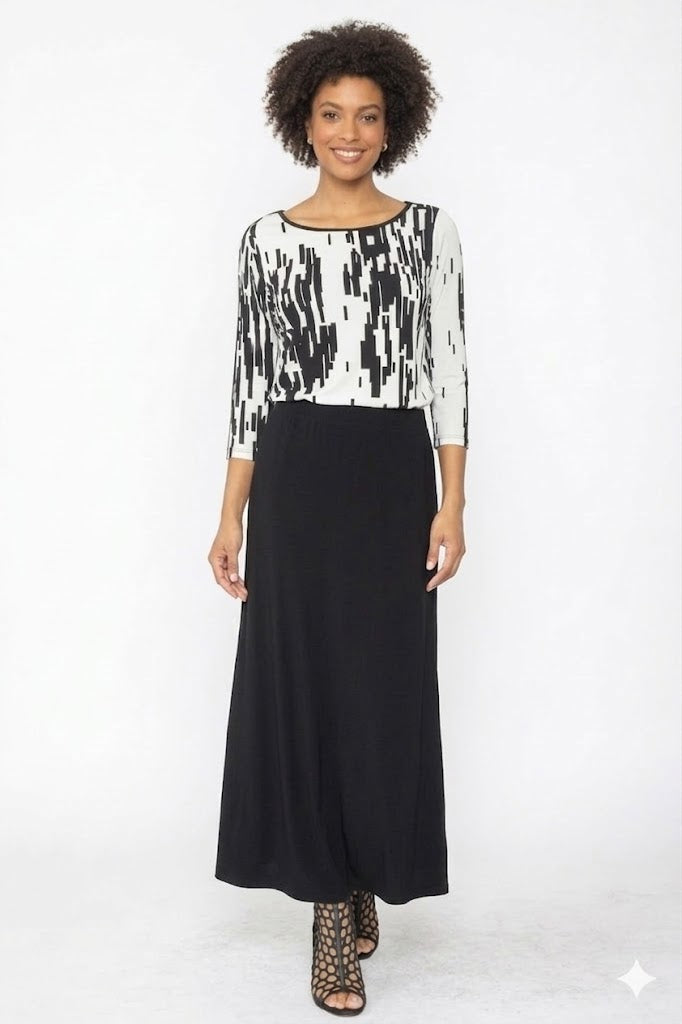 IC Collection Solid Black Maxi Skirt-C1037S