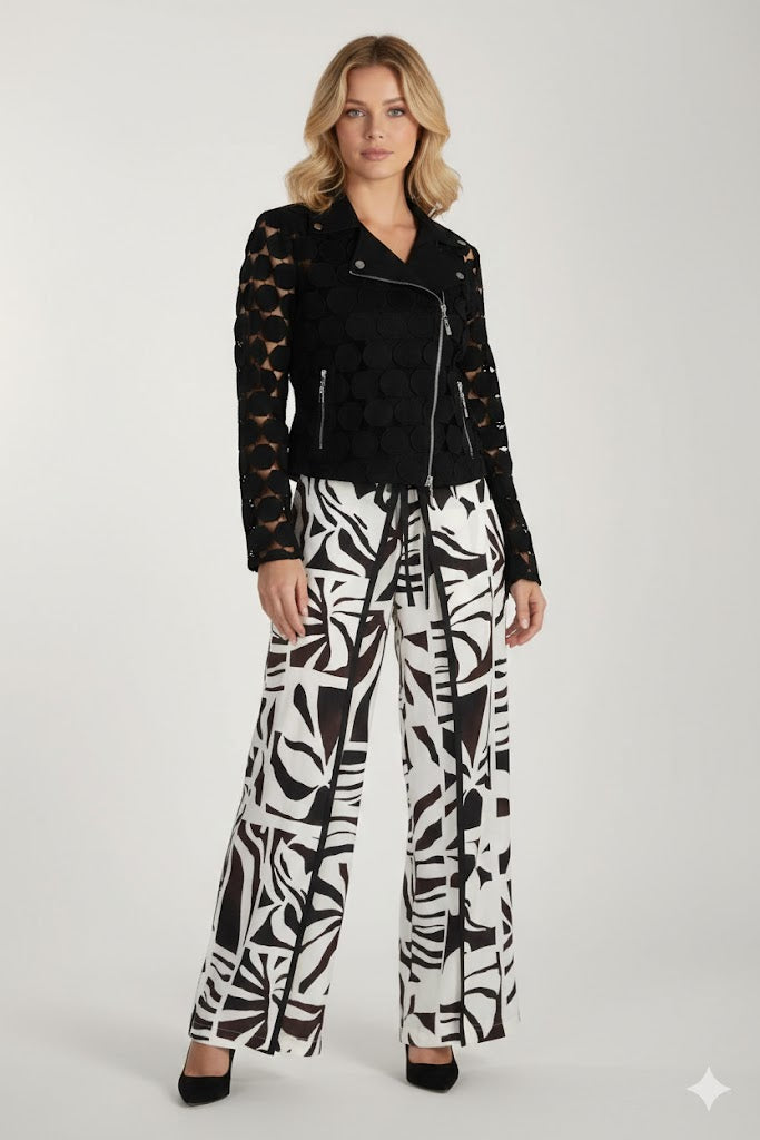 Joseph Ribkoff Woven Gauze Tropical Print Wide Leg Pants-262056