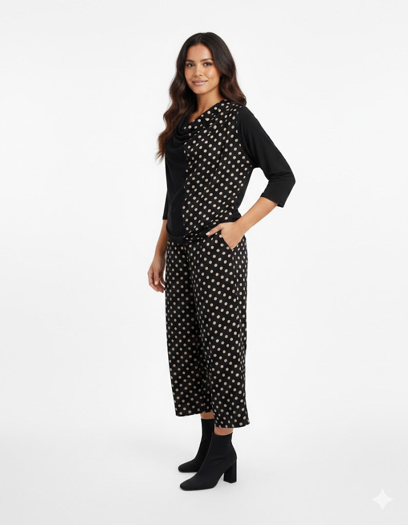 Alembika Coupe Draped Top, Black/Bronze Dots-ET748M