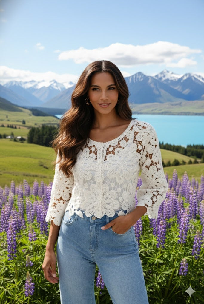 Joseph Ribkoff Crochet Boxy Cardigan | Unique Apparel USA