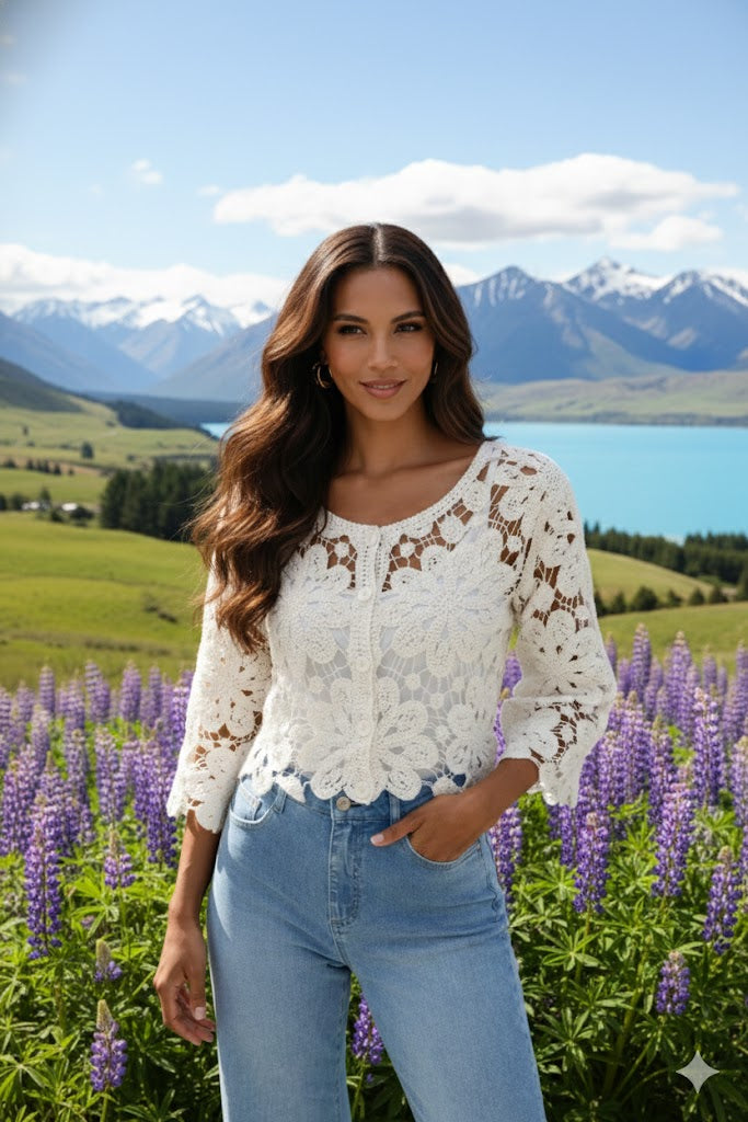 Joseph Ribkoff Crochet Boxy Cardigan | Unique Apparel USA