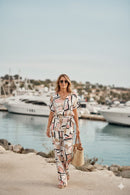 Joseph Ribkoff Recycled Satin Abstract Print Boxy Top With V-necklineline-261308